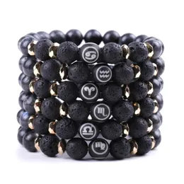 Update Black Natural Stone Strands Twelve Constell Bracelet Horoscope Sign Beads Bracelets for Women Men Fashion Jewelry
