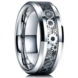 Vintage Silver Color Gear Wheel Stainless Steel Men Rings Celtic Dragon Black Carbon Fiber Inlay Ring Mens Wedding Band257C