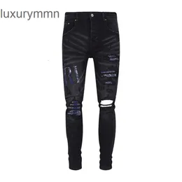 Denim Amiryes Jeans Designer Pants Man Mens Jean JB Trendy Fashion Letter Embroidered Cashew Flower Skinny AKCF