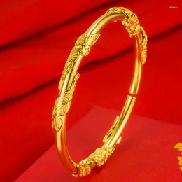 Bangle Delicate Leaf Winding Bracelet For Women Copper Yellow Gold Filled Round Stick Opening Bridal Wedding Party Jewelry