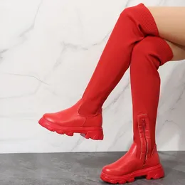 Buty wysokie bagażniki o wysokim bucie o długie buty platformowe Socks Y Red Rock Elegancki Goth Plus Size Lolita 230911