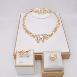 Ожерелье и серьги, оптовая продажа, позолоченные 18 карат бриллиантами, слон, модный дизайн, женские украшения XOXO