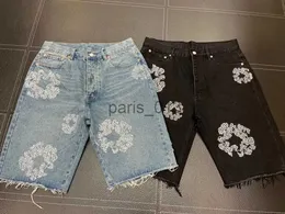 Herrenjeans 2023 Herren Luxus Designer Herren Shorts Jeans Herren Jean Flower Denim Shortpants Slim Herren Denim Street Hip Hop x0911