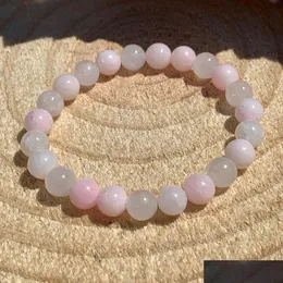 Bracciale con perline Mg1461 Filo da 8 mm Naturale Rosa Mangano Calcite Bracciale Moda Donna Calmante Tensione Gioielli Chakra del cuore Polso Ma Dhgarden Dhtf6