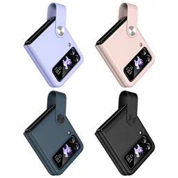 For Z Flip 4 Case Shockproof Plain Leather Wrist Strap Cover For Samsung Galaxy Z Flip 5 3 Bracket Kickstand Fundas