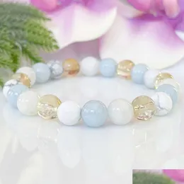 Beaded Mg1499 Strand Gemini Zodiac Gemstone Bracelet Moonstone Aquamarine Citrine Howlite Healing Crystals Jewelry June Birt Dhgarden Dhuoz