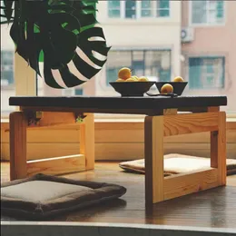 Kleiner Teetisch aus Massivholz, Wohnzimmermöbel, Tatami-Stil, japanischer Klapptisch mit Erkerfenster, niedrige Tische2447