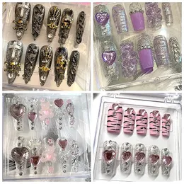 False Nails Handmade Y2K Cute Tips Glitter Press On Nail Reusable Long Coffin Ballet Acrylic Fake With Glue 230909