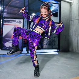Set di abbigliamento K-Cool Jazz Street Dance Performance Suit per ragazza modello passerella moda costume pratica di paillettes hip-hop per bambini