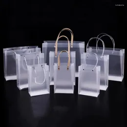 Gift Wrap 10PCS PVC Clear Tote Packaging Bags PP Frosted Bag With Handles Transparent Shopping Custom Logo