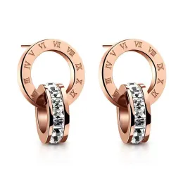 korean simple rome designer letters stud earrings 18K rose gold stainless steel vintage ear rings earring with crystal jewelry G239124PE-3