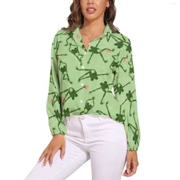 Women's Blouses Funny Frog Doing Yoga Blouse Cute Green Forgs Design Pretty Custom Womens Long Sleeve Streetwear Shirt Oversize Tops