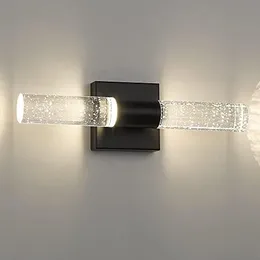 Lámparas de baño, lámpara de tocador LED cromada en aplique de pared interior de cristal de burbujas, modernas luces de pared de cristal de 9W 4000K para baño, Bedro