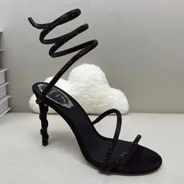 margot klejnot sandały wąż twining elegancki sandał 10 cm stiletto wysoki obcasy rene caovilla kryształowy złota dhinestone sukienka srebrne podeszwy kobiety lato z5pq#