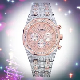 Test Fashion Mens Watch Stopwatch 43mm Big Diamonds Ring Bezel Sapphire Cystal Full funktionell rostfritt stål Bältesvattentät 229W