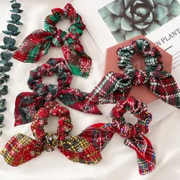 Christmas Knotted Rabbit Ears Hair Band Plaid Striped Headwear Ponytail Holder Xmas Hair Scrunchies Women Gift Hair Accessories