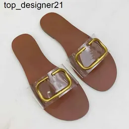 New Designer women's sandals V signature slipper transparent sandals grain cowhide flat shoes summer beach casual womens mens slippers