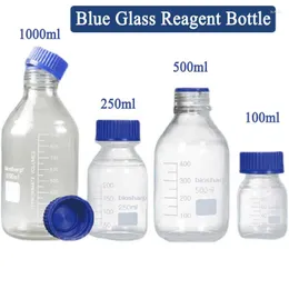 250-1000ml Blue Glass Reagent Bottle With Screw Cap On Cover Flask Laboratory Glassware