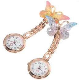 Pocket Watches 2 Pcs Nursing Accessories Butterfly Quartz Watch Clip-on Alloy Woman