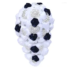 Fiori nuziali Bouquet da sposa e damigella d'onore Cascata Nastro di strass Rosa Forniture fai da te