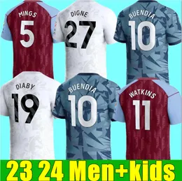 2024 Aston Villas Futbol Formaları Çocuk Kiti Ev Futbol Jersey Eğitim Hayranları Oyuncu Versiyonu Camisetas Futbol Mings McGinn Buendia Watkins Maillot Foot