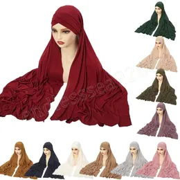 Fashion Women Instant Hijab With Undercap Attached Muslim Hijabs Headscarves Long Scarf With Bonnet Cap Islam Headwrap Turbante