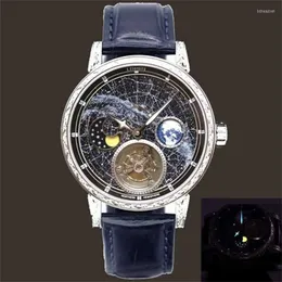 مصمم الساعات القمر Super Wristwatches الأزياء Tourbillon Starry Sky Mechanical Men Must Phase Luminous Luminous Sephire Skeleton Chronograph Ly