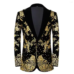 Men's Suits Men's Gold Floral Embroidery Dress Suit Jacket Lapel Collar Velvet Slim Fit Wedding Tuxedo Blazer Banquet Host Party Costume