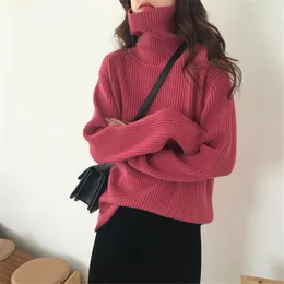 Kvinnors tröjor Turtleneck stickad kvinnor tröja streetwear långärmad toppar trackover svart koreanska vintage kvinnliga höghalskläder vinter