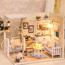Puppenhausmöbel Diy Miniatur 3D Holz Miniaturas Puppenhaus Spielzeug für Kinder Geburtstagsgeschenke Casa Kitten Diary T200116270Q