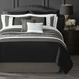 Czarny biały pasek 14 -częściowe łóżko w torbie zestaw z prześcieradłami, królowa