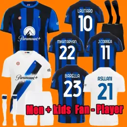 Gracz fanów 23 24 Inters Lautaro Milans Soccer Jerseys Anniversary Correa Dzeko Barella Skriniar 2023 2024 Brozovic Home Away Football Shirt Men Kids Kit Kid