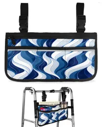 Storage Bags Dark Blue Wavy Abstract Lines Wheelchair Bag With Pockets Armrest Side Electric Scooter Walking Frame Pouch