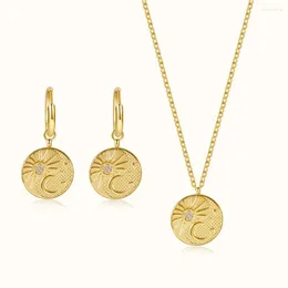 Pendant Necklaces Stylish Round Sun Moon Necklace Earring Bracelet Set Jewelry Stainless Steel Inlaid Glass Stone Collar Gift