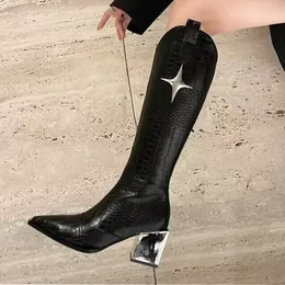 Boot Sexy Knee High Chelse Buty 2023 Designer zamek błyskawiczny buty buty zimowe mejr spiczasty palec botas pompki 230911