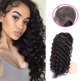 Malaysian Virgin Hair 13X4 Lace Front Wigs Deep Wave 14-32inch Adjustable Band Pre Plucked Human Hair Lace Wigs Curly272t