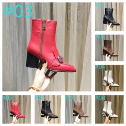 2023 Designer Shoes Women Boot Strip Ankle Boots Chunky Heel Booties G Embossed Luxury Leather Lace-Up Printing Thick Bottom Shoe size 35-41