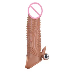 sex massager sex massagersex massagerSilicone penis cover enlarged and lengthened crystal imitation cover fun TPE wolf tooth cover husband wife toy lock set
