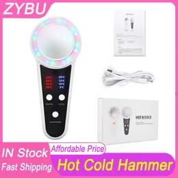 Mini Home Use Cold Hot EMS Ultrasonic Hammer Body Face Massager Skin Rejuvenation Anti Aging Wrinkle Removal Led Light Photon Therapy Cryo Treatment