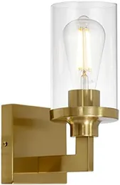 Светильники для ванной комнаты Золото, 3-световые светильники для туалетного столика с прозрачным стеклом, современные настенные светильники из матовой латуни для ванной комнаты, кухни, столовой