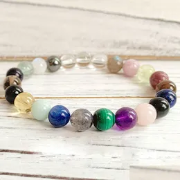 Beaded MG1277 Rainbow Heart Chakra Wrist Mala Womens Relief Spiritual Jewelry High Quality Handmade Gemstone Mix Yoga Armel Dhgarden Dhr8l