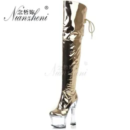 Buty super wysokie obcasy Wodoodporny klub nocny nad kolanem w górę 18 cm Performance Gift Slim 230911