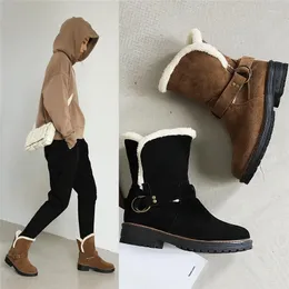 Boots YMECHIC Fashion Buckle Strap Ankle Warm Plush Thick Women Winter Black Faux Nubuck Chunky Heel Snow Ladies Shoes 43