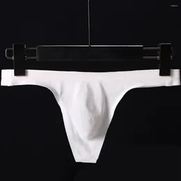 Mutande Slip in seta di ghiaccio da uomo senza soluzione di continuità traspirante sexy un pezzo a vita bassa perizoma T-pantaloni mutandine pene grande custodia intimo 284l