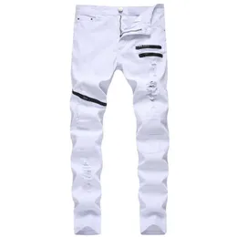 Calças de destruição de buraco reto calças jeans angustiadas homens calças jeans homens designer de moda marca jeans branco masculino x06212629