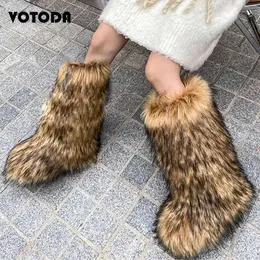 Сапоги, зимние женские сапоги до колена из искусственного меха, теплые зимние сапоги на платформе, милые плюшевые уличные красочные туфли для девочек Y2K, 230911