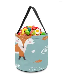 Aufbewahrungsbeutel Cartoon Tier Orange Blaue Blätter Wohnkultur Spielzeug Korb Süßigkeiten Tasche Geschenke für Kinder Tote Tuch Partybevorzugung