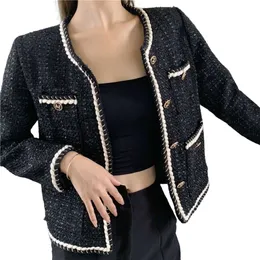 Casaco de designer feminino casaco de qualidade original feminino outerwear primavera outono tweed em torno do pescoço casacos casuais estilo canal terno recortado retro topos