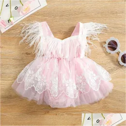 Girls Dresses Girl Infant Baby Princess Romper Dress Cute Sleeveless Feather Tassel Lace Embroidered Tle Tutu For Birthday Party 0-24M Dhzqm