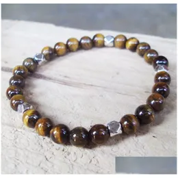 Beaded SN0065 Top Sale 6mm Tiger Eye Armband Stone Men Beadwork Armband Wholesale New Design Fashion Drop Delivery Jewelry Dhgarden Dhunc